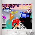 thumbnail image 1 of Music Tapestry, Band of Stick Performing on an Abstract Piano Jazz Club with Notes Background, Fabric Wall Hanging Decor for Bedroom Living Room Dorm, 5 Sizes, Multicolor, by Ambesonne, 1 of 1