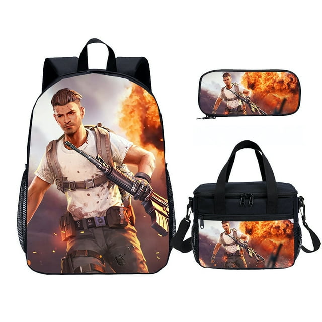 Juego de mochilas Free Fired Hero School de 3 piezas con bolsa de hombro