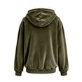 thumbnail image 5 of KHONTS Velvet Zip up Hoodie for Women Fashion Long Sleeve Hooded Sweatshirts Cozy Fall Winter Jackets Tops Army Green L, 5 of 5