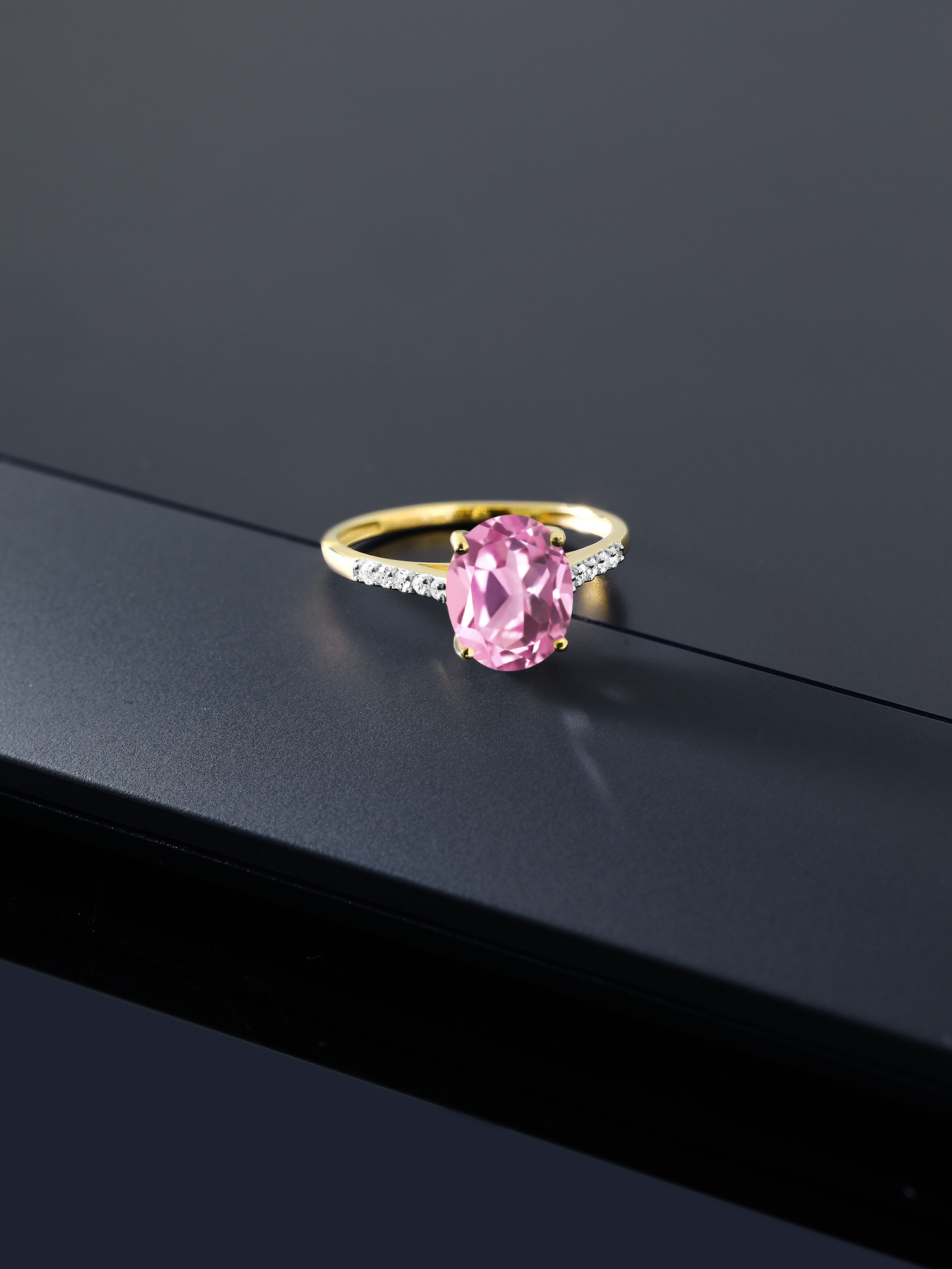 Gem Stone King 3.12 Ct Oval Light Pink Created Sapphire White Diamond 10K Yellow Gold Ring Gem Stone King 3.12 Ct Oval Light Pink Created Sapphire White Diamond 10K Yellow Gold Ring