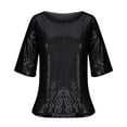 thumbnail image 4 of Womens Sparkly Shirts Plus Size Sequin Tops Crew Neck Short Sleeve Tees Loose Shiny Dress Up Tops Club Party Blouses, 4 of 5