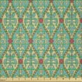 thumbnail image 2 of Ambesonne Turquoise Fabric by the Yard Microfiber, Vintage Foliage Leaf, 5 Yards, Blue Tan Pink, 2 of 2
