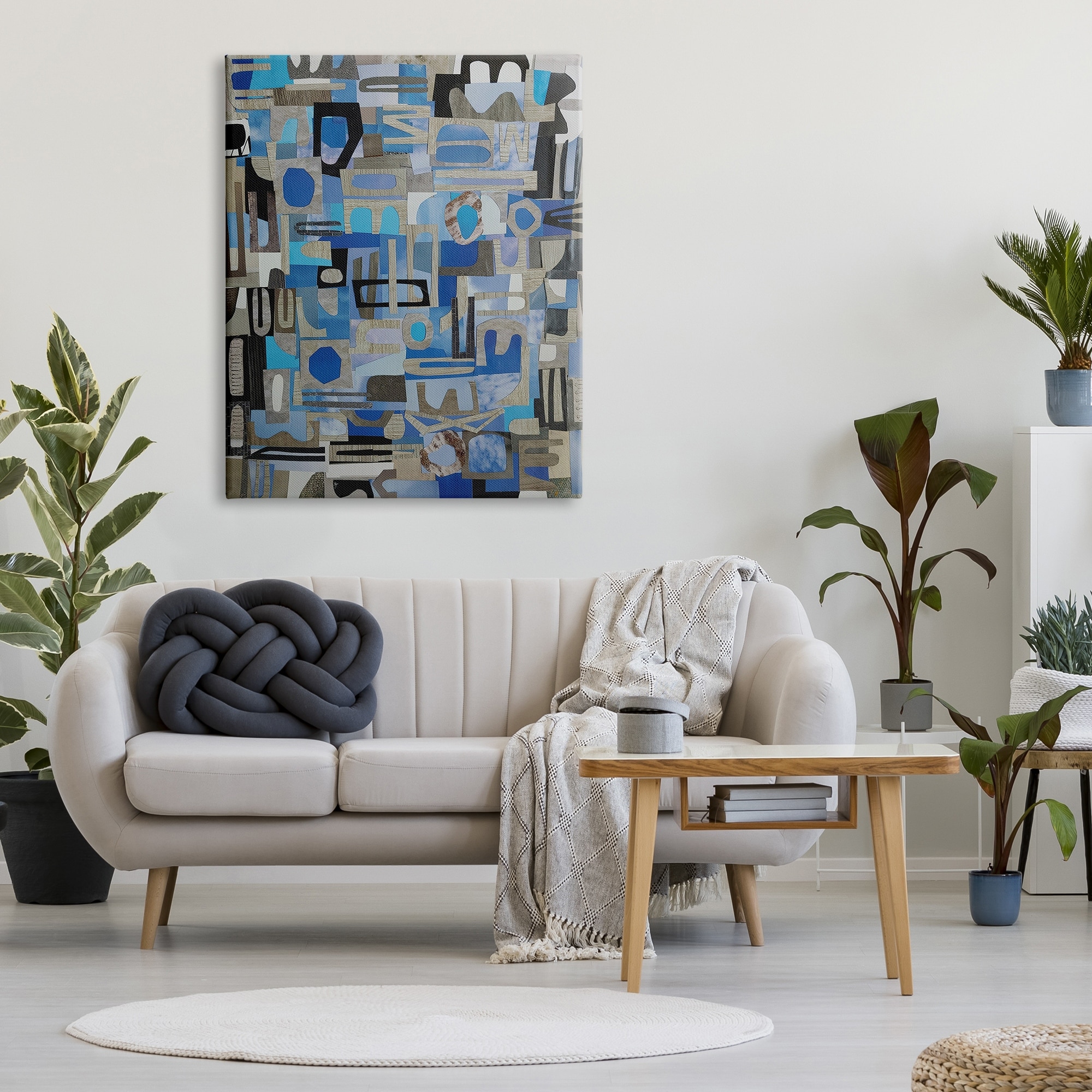 Stupell Blue Geometric Shapes Collage Abstract Painting Gallery Wrapped Canvas Print Wall Art