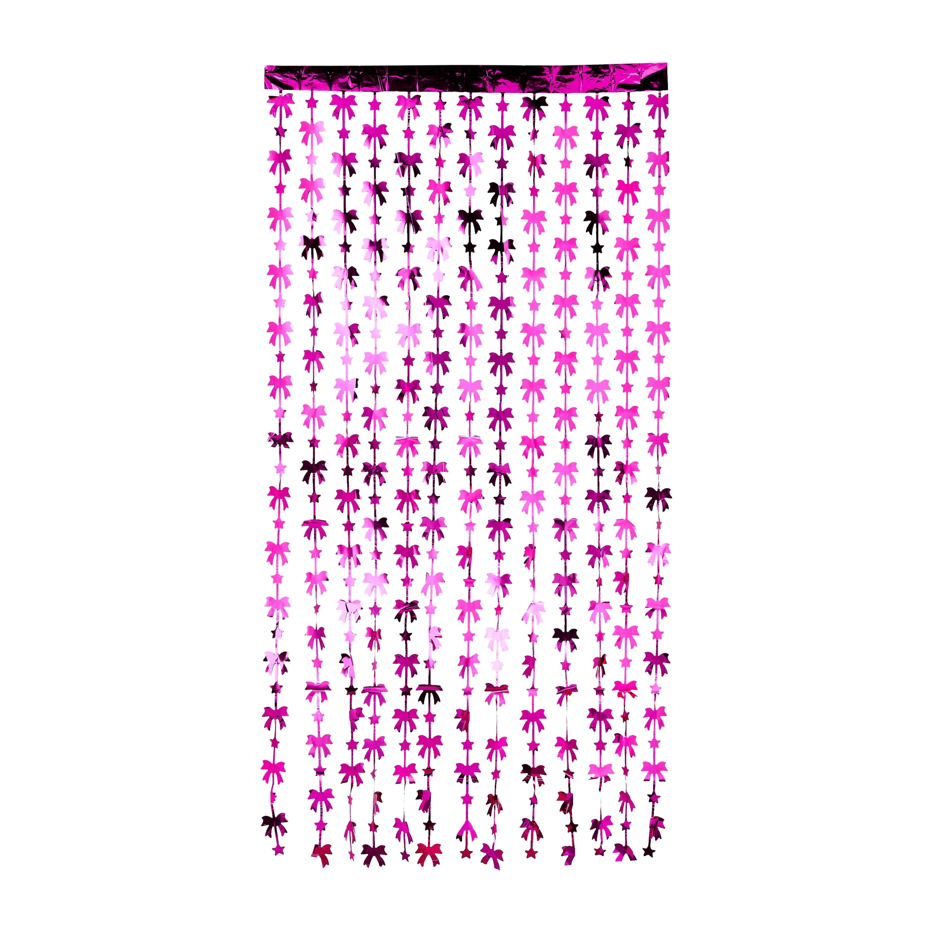 Pink Bows and Stars Foil Fringe Curtain, 39" x 78.3", by Way To Celebrate