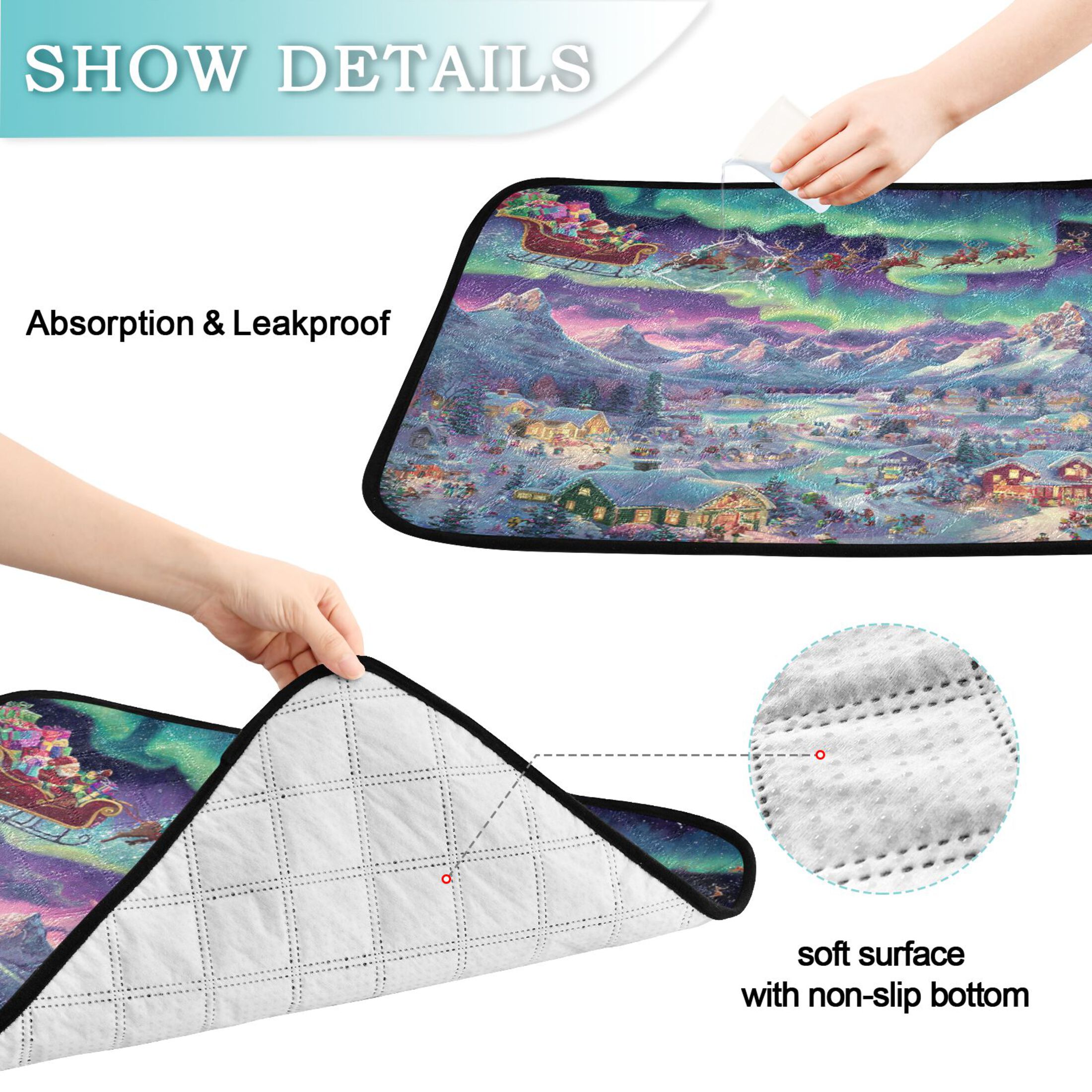 Qxltty Whimsical Christmas Scene Cat litter Pads Pet Set of 2 Diaper Mats Center Anti-leakage Layer Absorbent Soft and Comfortable