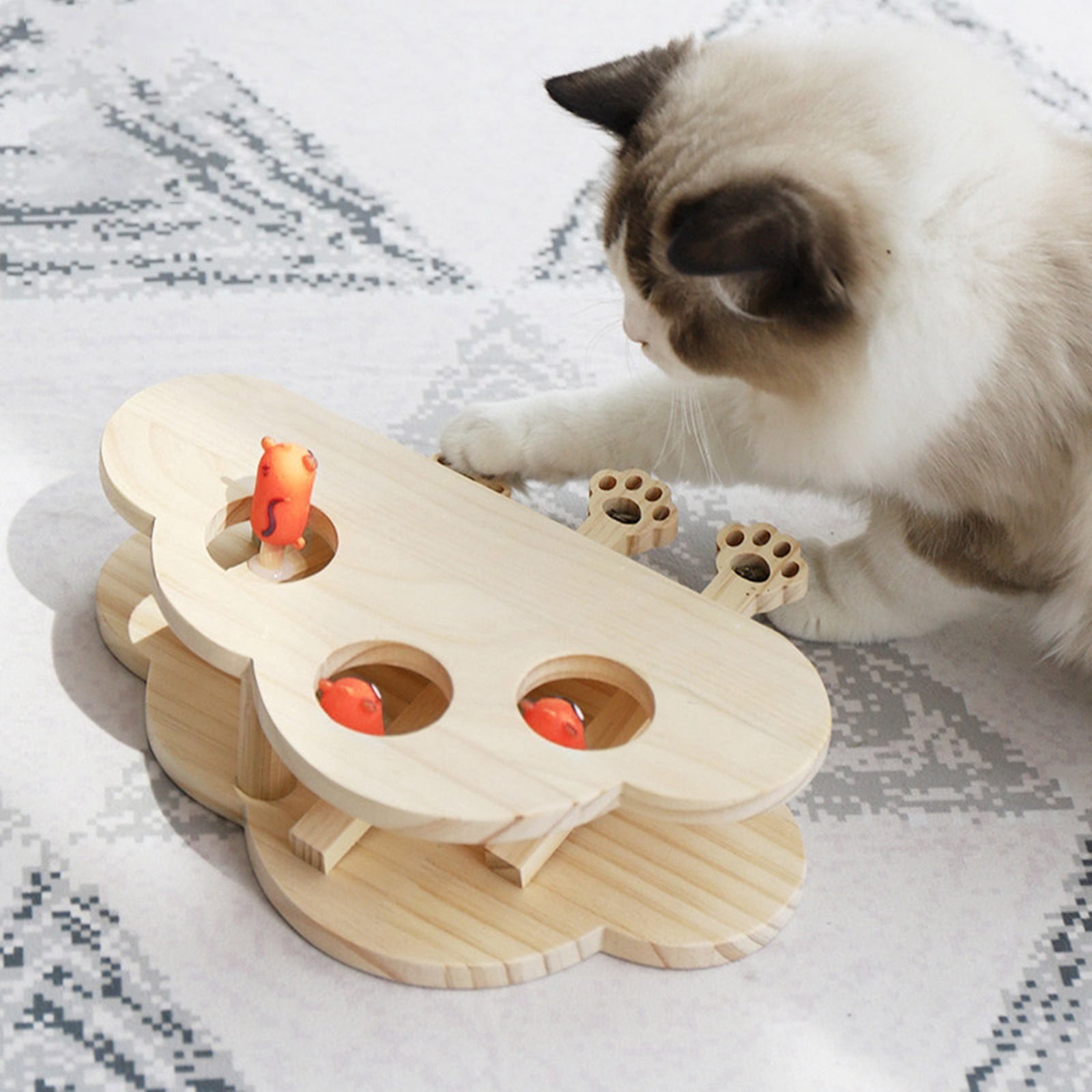Wooden Whack-a- Interactive Cat Toy for Indoor Cats Interactive Pet Toy Box Cat Puzzle Toy for All Ages Cats for Indoor Play Exercise
