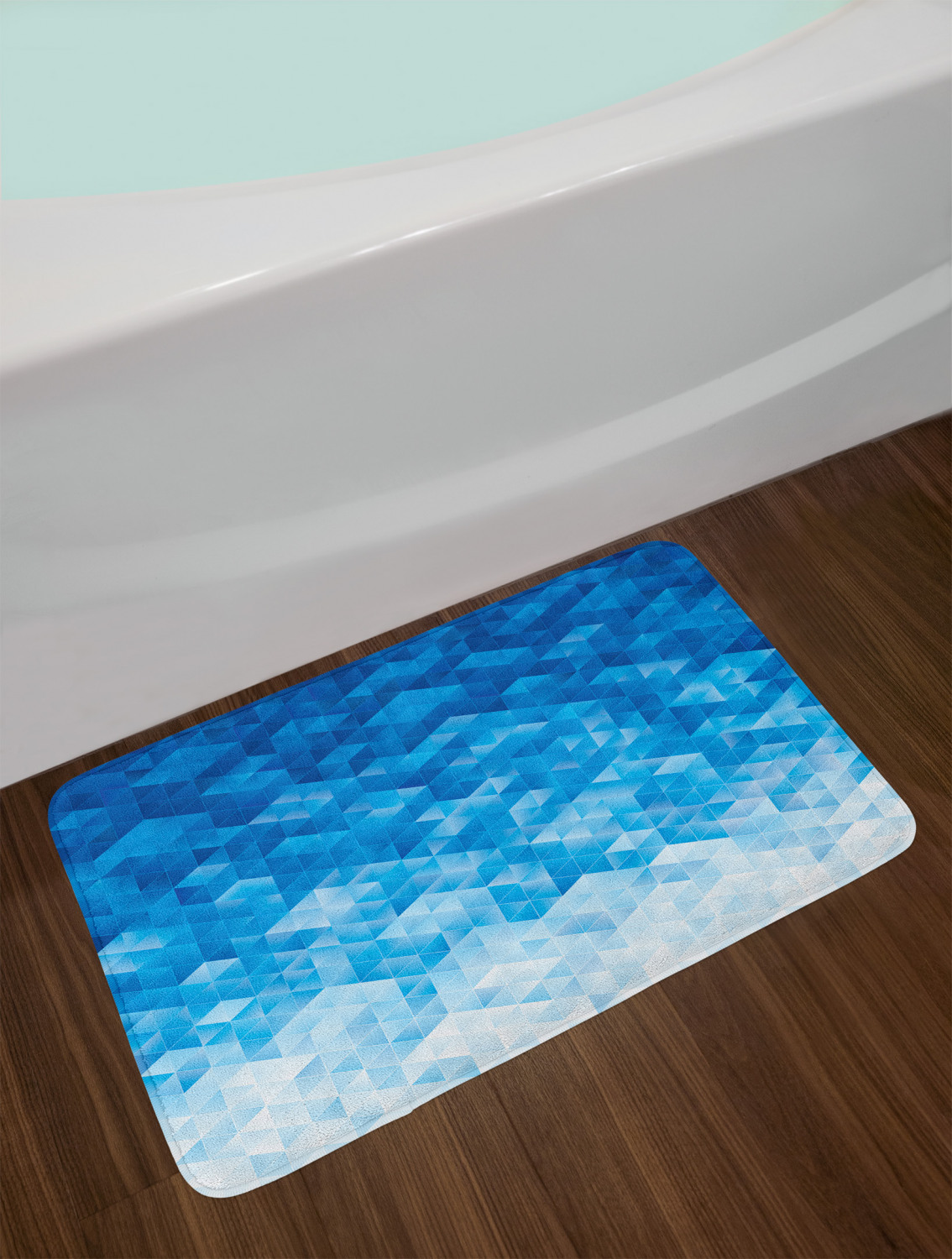 Geometric Bath Mat, Geometric Gradient Digital Texture with Mosaic Triangle Pixel Graphic Print Art, Non-Slip Plush Mat Bathroom Kitchen Laundry Room Decor, 29.5 X 17.5 Inches, Pale Blue, Ambesonne - image 2 of 2