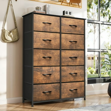 Uforic 10-Drawer Fabric Dresser for Adults, Storage Chest for Bedroom & Closet Organization, Brown