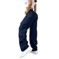 thumbnail image 5 of Tqyyweavej Cargo Pants for Women Straight Leg Solid Color Casual Athletic Trousers Zip Botton Wide Leg Pants with Pockets S-2XL, 5 of 8