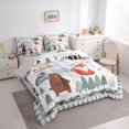 thumbnail image 2 of Castle Fairy Cute Camo Woodland Animal Queen Bedding 7pcs,Fox Bear Deer Puppy Pine Bedding Comforter Set Queen,Gray Cream White,Grey Reversible, 2 of 7