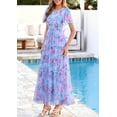 thumbnail image 4 of PRETTYGARDEN Tulle Floral Dress Women Summer Wedding Guest Spring Short Sleeve Maxi Smocked Flowy Beach Party Dresses, 4 of 9