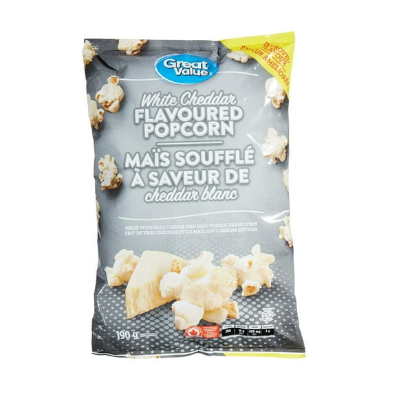 Great Value White Cheddar Flavoured Popcorn, 190 g