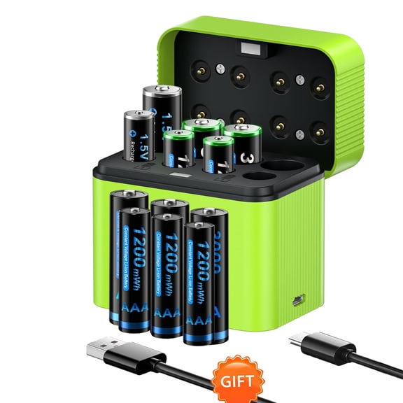 Rechargeable 6 Pack AAA Batteries and 6 Pack AA Batteries Lithium with Charger,1.5V Double A and Triple A Battery,Pilas Recargables with 8 Bay Charging Storage Box for 1.5V Li-on AA and AAA Battery