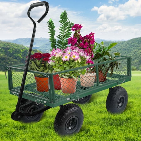 DreamBuck Garden Cart  Heavy-Duty Wagon Cart  660LBS Capacity  Steel Mesh Garden Cart Pullable Outdoor Utility Wagon with Removable Sides  10in Non-Slip Tires 180-Degree Steering Handle for Yard Farm