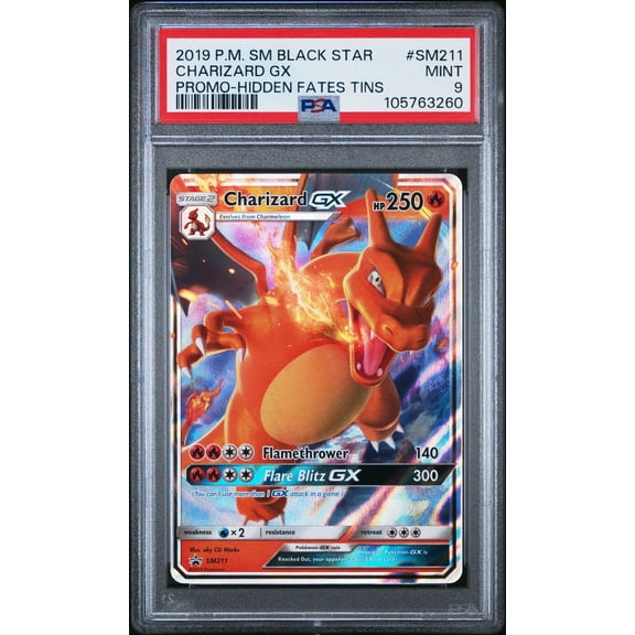 Graded 2019 PSA 9 Charizard GX SM Black Star Promo Hidden Fates Tins #SM211 Pokemon Trading Card