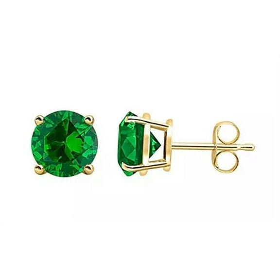 Paris Jewelry 10k Yellow Gold Plated 2 Ct Round Created Emerald Stud Earrings