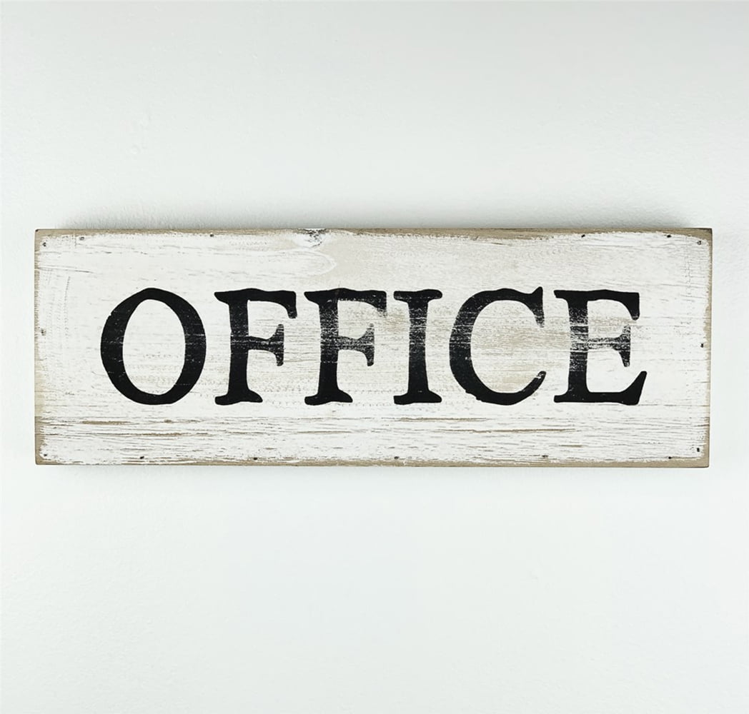 Parisloft Whitewashed Wood Office Wall Sign, Rustic Farmhouse Wall Decor, 13 x 1 x 4.5 inches