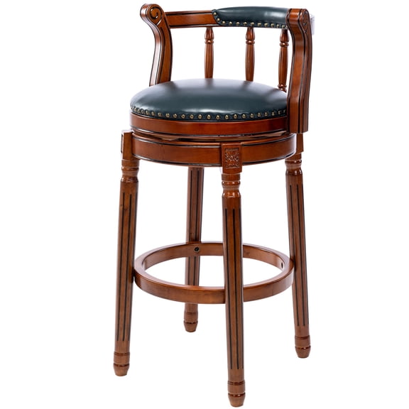 Cow top Leather Upholstered and Wooden Legs Bar Stools, 360 Degree Swivel Bar Height Contemporary Leisure Style Bar Stool Chair for Home Kitchen Counter, Dining Room, Restaurant, 1pc