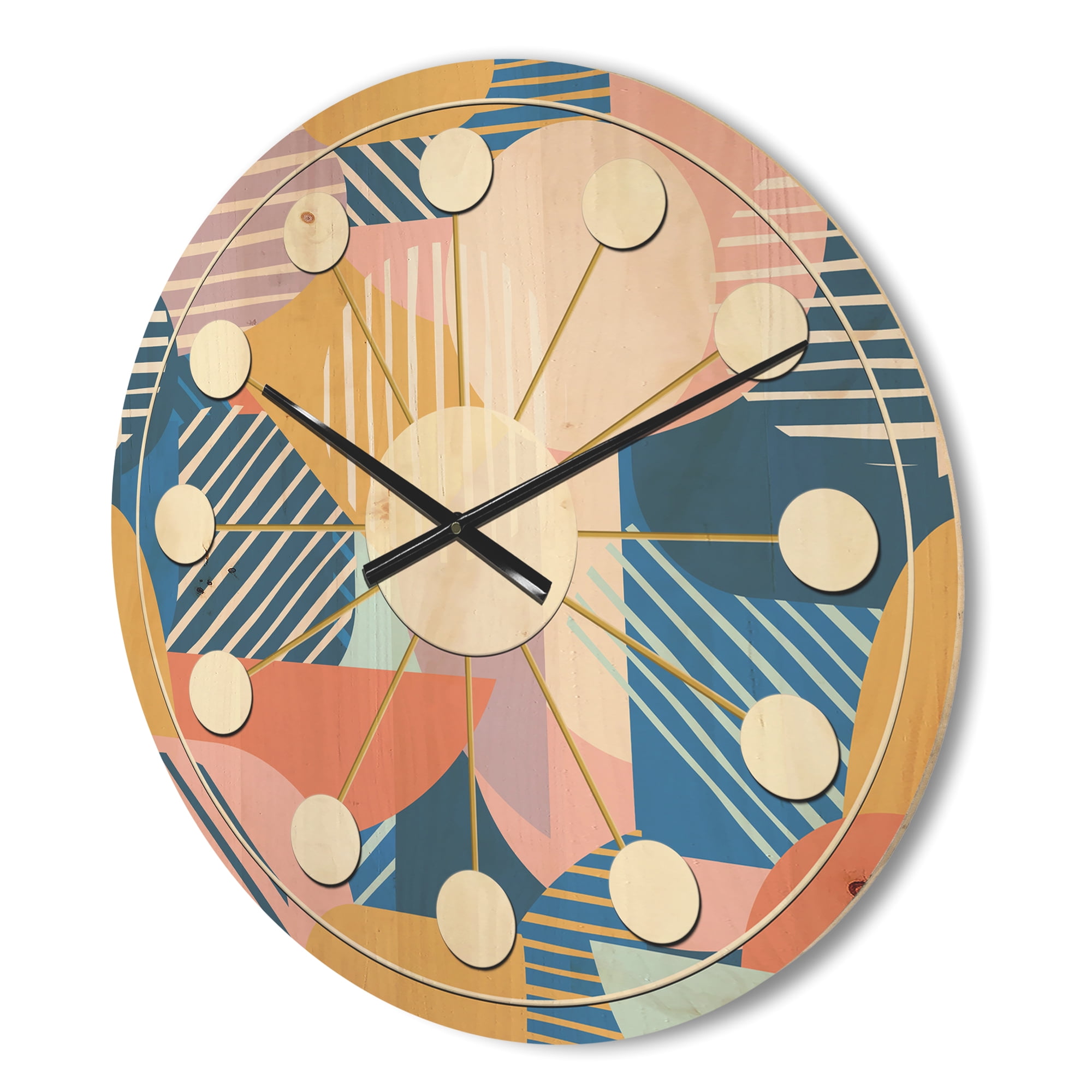Designart 'Trendy Contemporary Geometry Retro Pattern' Mid-Century Modern Wood Wall Clock