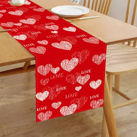 

MtsDJSKF Valentine s Day Linen Printed Table Flag Home Living Room Table Mat Festival Love Heat Insulation Table Cloth