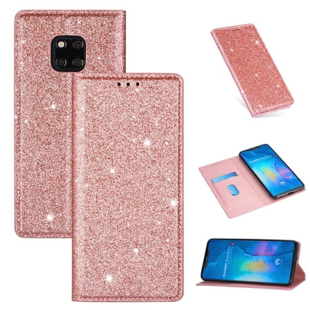 For Huawei Mate 20 Pro Ultrathin Glitter Magnetic Horizontal Flip Leather Case with Holder & Card