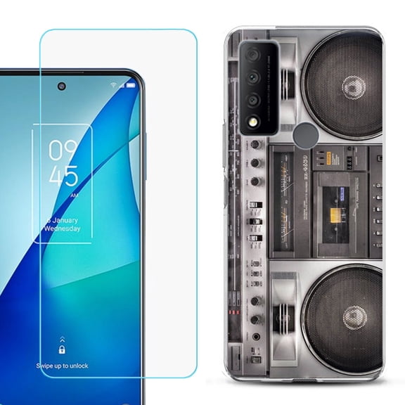 Slim-Fit Gel TPU Phone Case for TCL 4X 5G, with Tempered Glass Screen Protector, by OneToughShield ® - Boombox