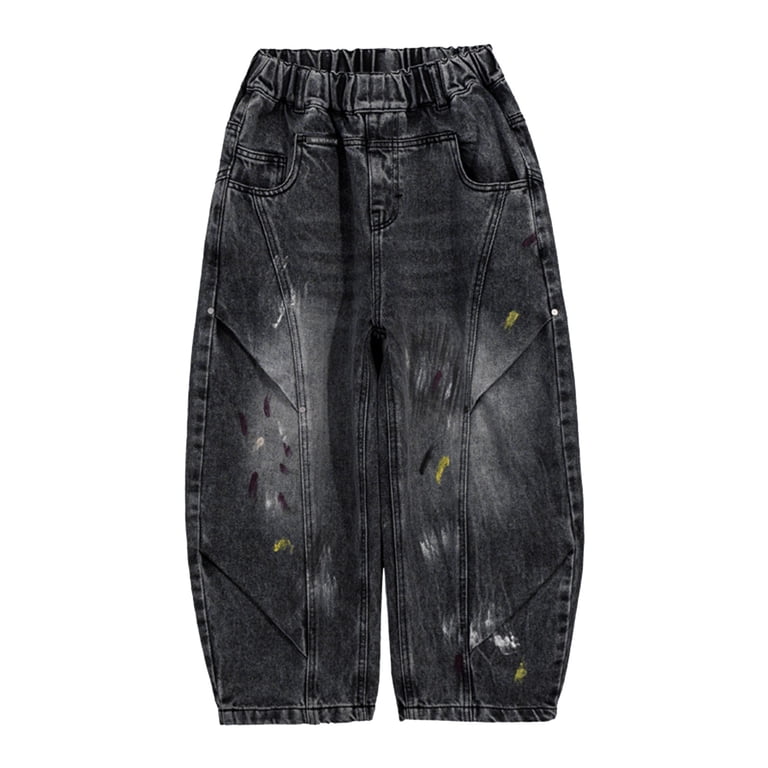 Boys Y2K Baggy Jeans Wide Leg Skater Pants Loose Fit Denim Pants 