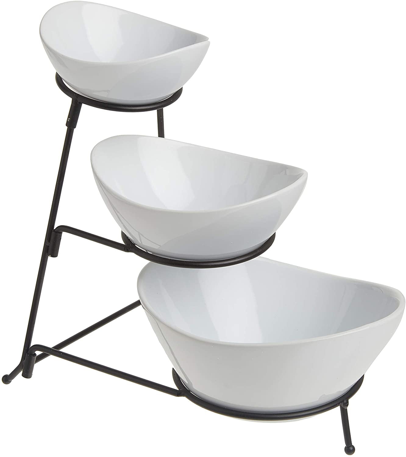 White Gibson Gracious Dining 3 Tier Oval Bowl Set Ware with Metal Rack 