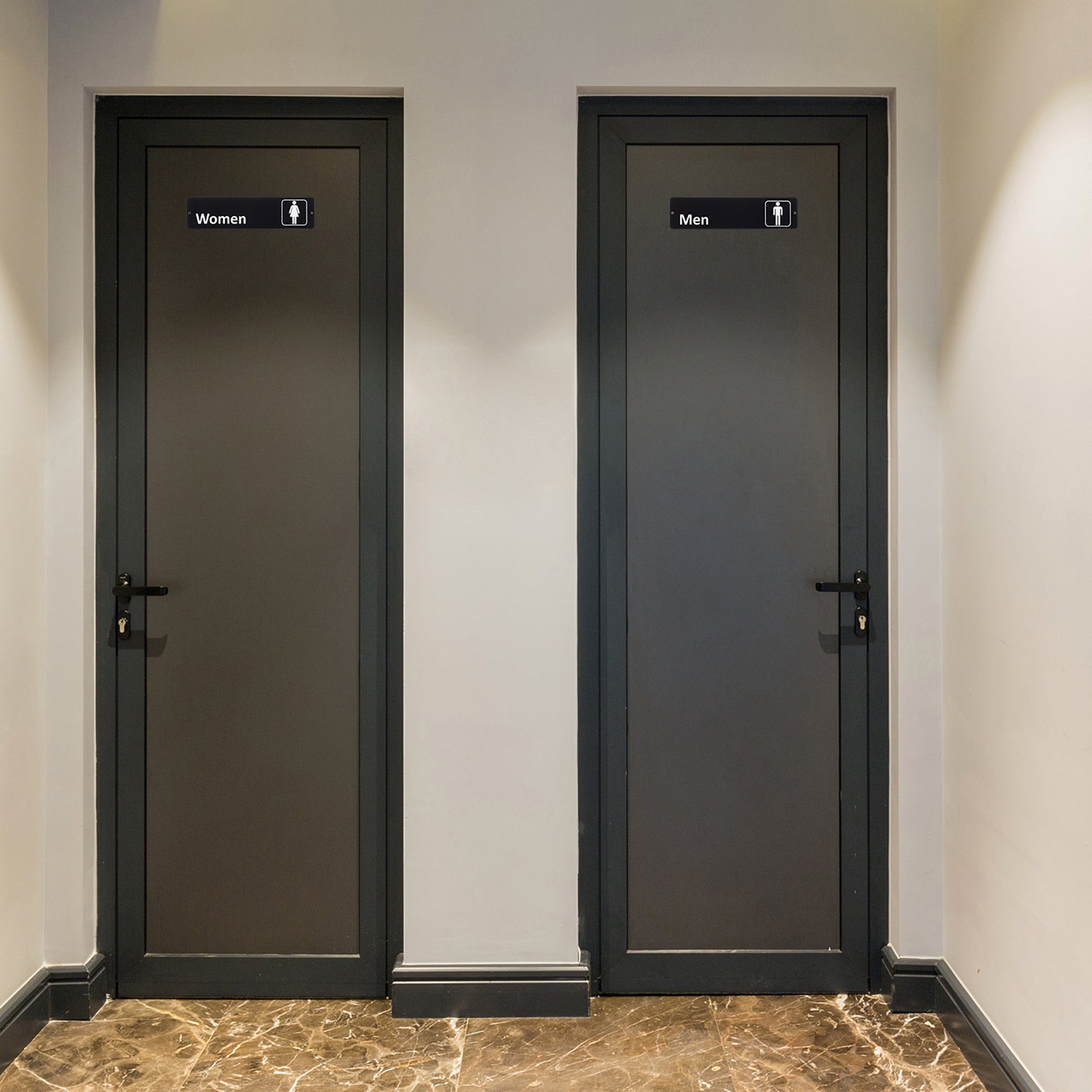 Pen+Gear Restroom Sign, 2-Pack, 2 × 8 Inches, Black, Durable Acrylic, Easy Application