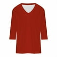 thumbnail image 4 of Womens Tops 3/4 Sleeve Shirts Casual Loose V-Neck T Shirts Cute Solid Tunic Tops Blouses for Women Dressy Casual Red XL, 4 of 5