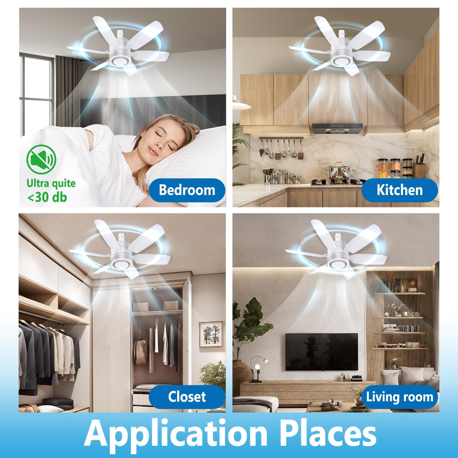 6 Blade Socket with Light Ceiling Fan, with Three Light Levels, Intelligent Remote Control to Control Fan Intensity, Light, Time Setting(2 Packs)