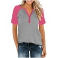 thumbnail image 4 of RQYYD Womens V Neck Basic Tops Color Block Tunic T Shirts Summer Short Sleeve Casual Cotton Tees Shirts, 4 of 7