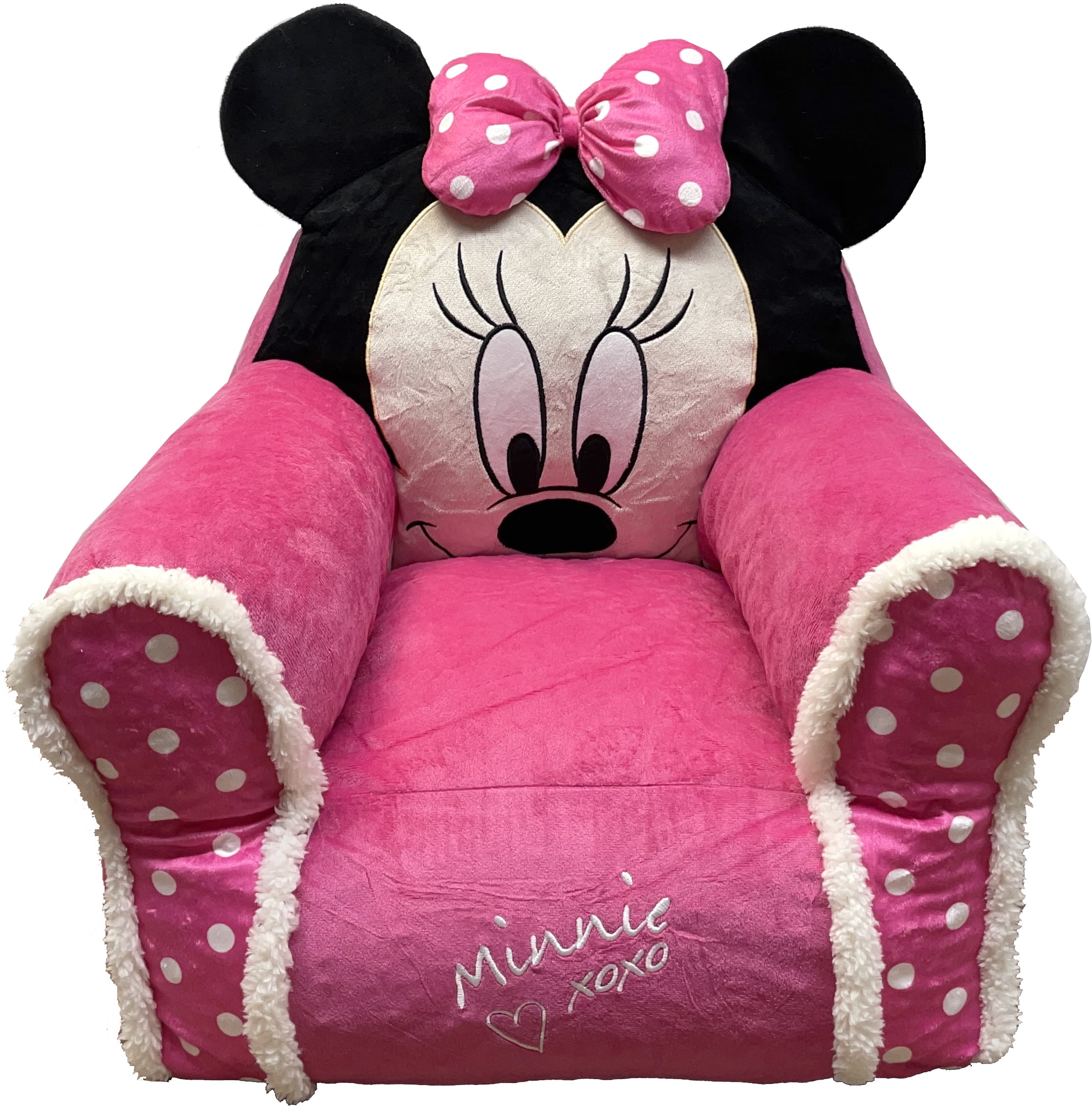 Disney Junior Minnie Mouse Kids Plush Sofa Bean Bag Chair With Sherpa Trimming 