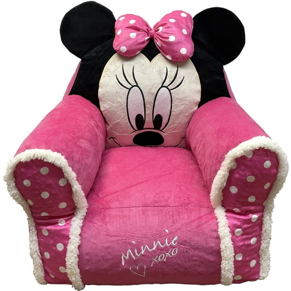 Disney Minnie Mouse Kids Figural Bean Bag Chair with Sherpa Trimming, Multi-Color