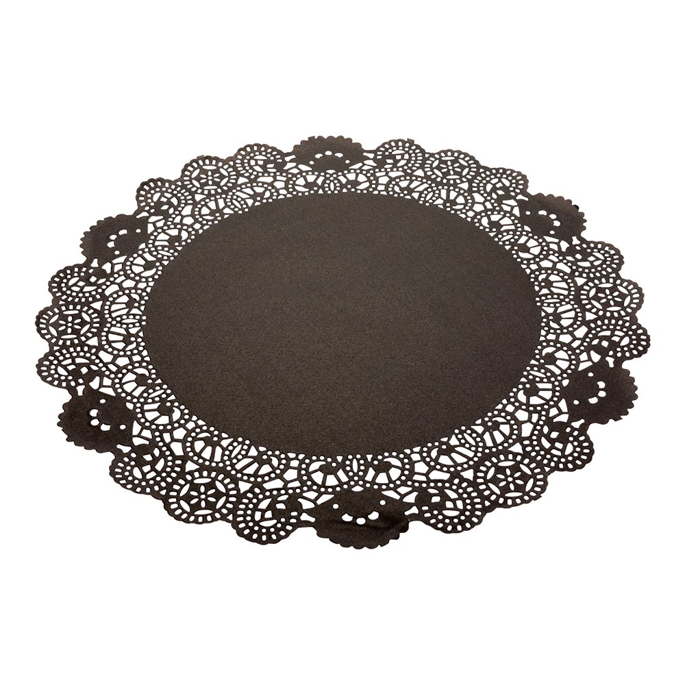 Pastry Tek Black Paper Doilies Lace 12" x 12" 100 count box