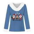 thumbnail image 4 of Women Christmas Outfit Women's Christmas Printed V-Neck Long Sleeve T-Shirt Top with Collar for Holiday Festive Seasonal Outfit Blue 2XL, 4 of 4