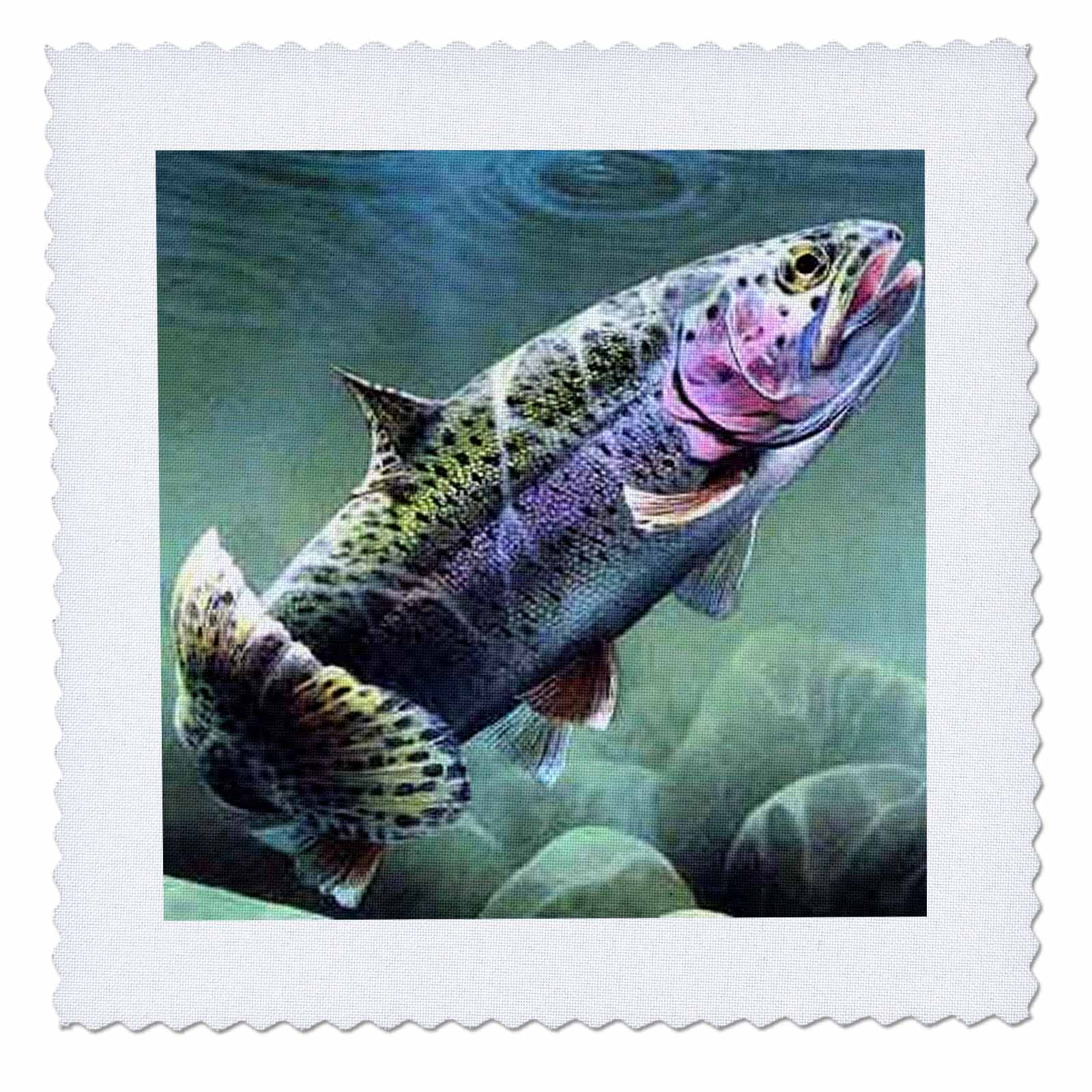 3dRose Rainbow Trout Quilt Square, 10 by 10inch