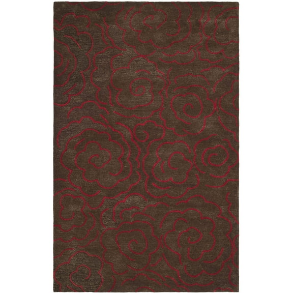 SAFAVIEH Soho Trinity Floral Wool Area Rug, Chocolate/Red, 5' x 8'