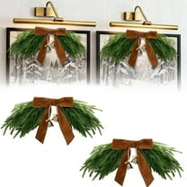 Grinzy 20 Inch Christmas Mirror Garland, Small Artificial Christmas Swag Greenery Norfolk Pine Swag for Mirror Front Door Stairs Rustic Brown Velvet Bow Xmas Mailbox Wreaths Winter Holiday Decor