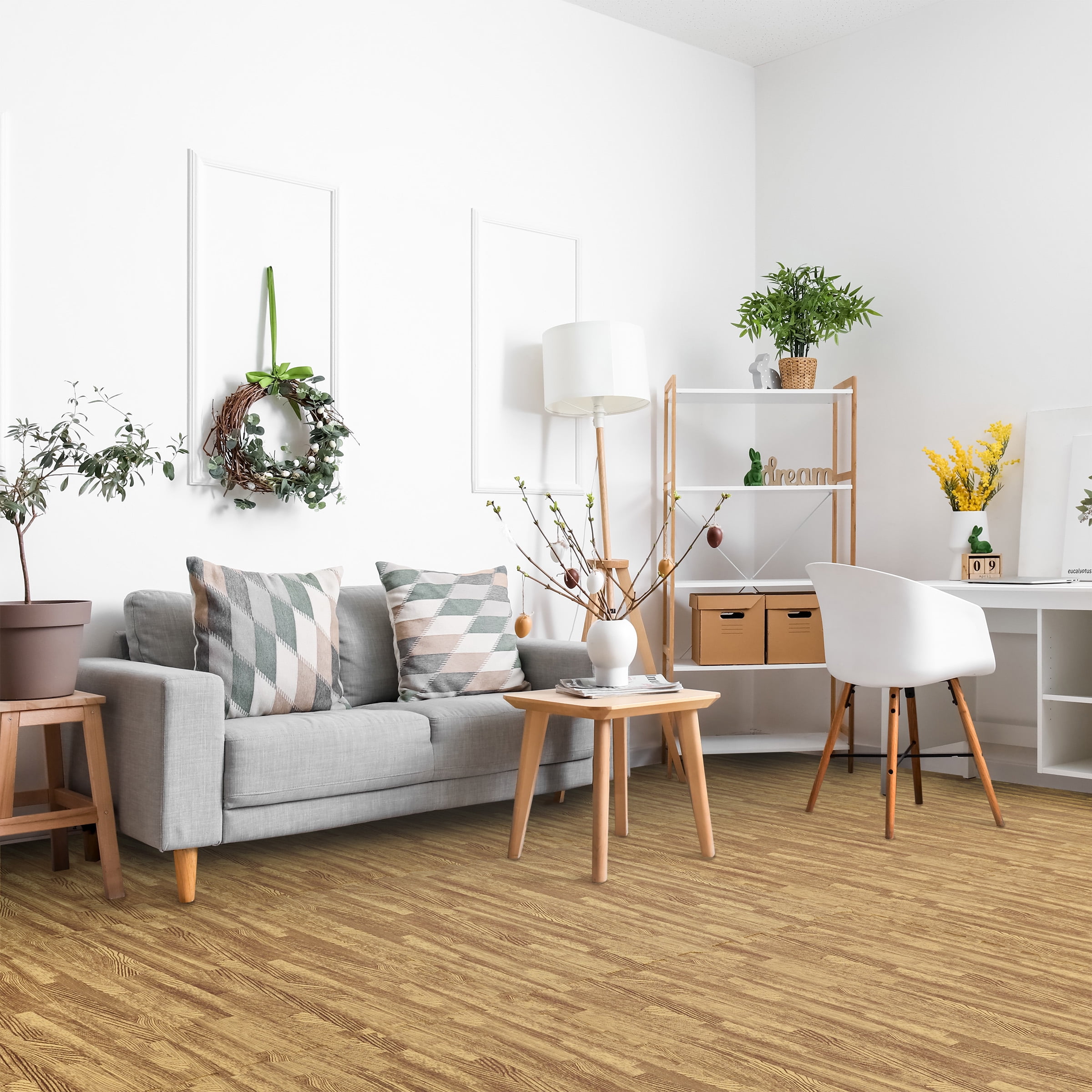 Sorbus 96 Sq. Ft. Wood Grain Floor Tiles Foam Mat EVA Interlocking Mats Tile 3/8-Inch Thick Flooring Wood Puzzle Exercise Mats w/Borders - Home Playroom Basement, Apartment, Trade Show, Baby, Dance