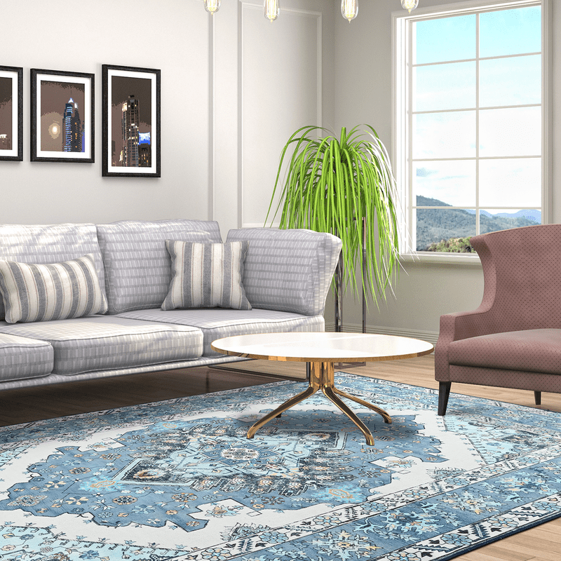 TWINNIS Area Rug for Living Room Persian Rug Vintage Boho Carpet for Bedroom,Blue,5'x8'