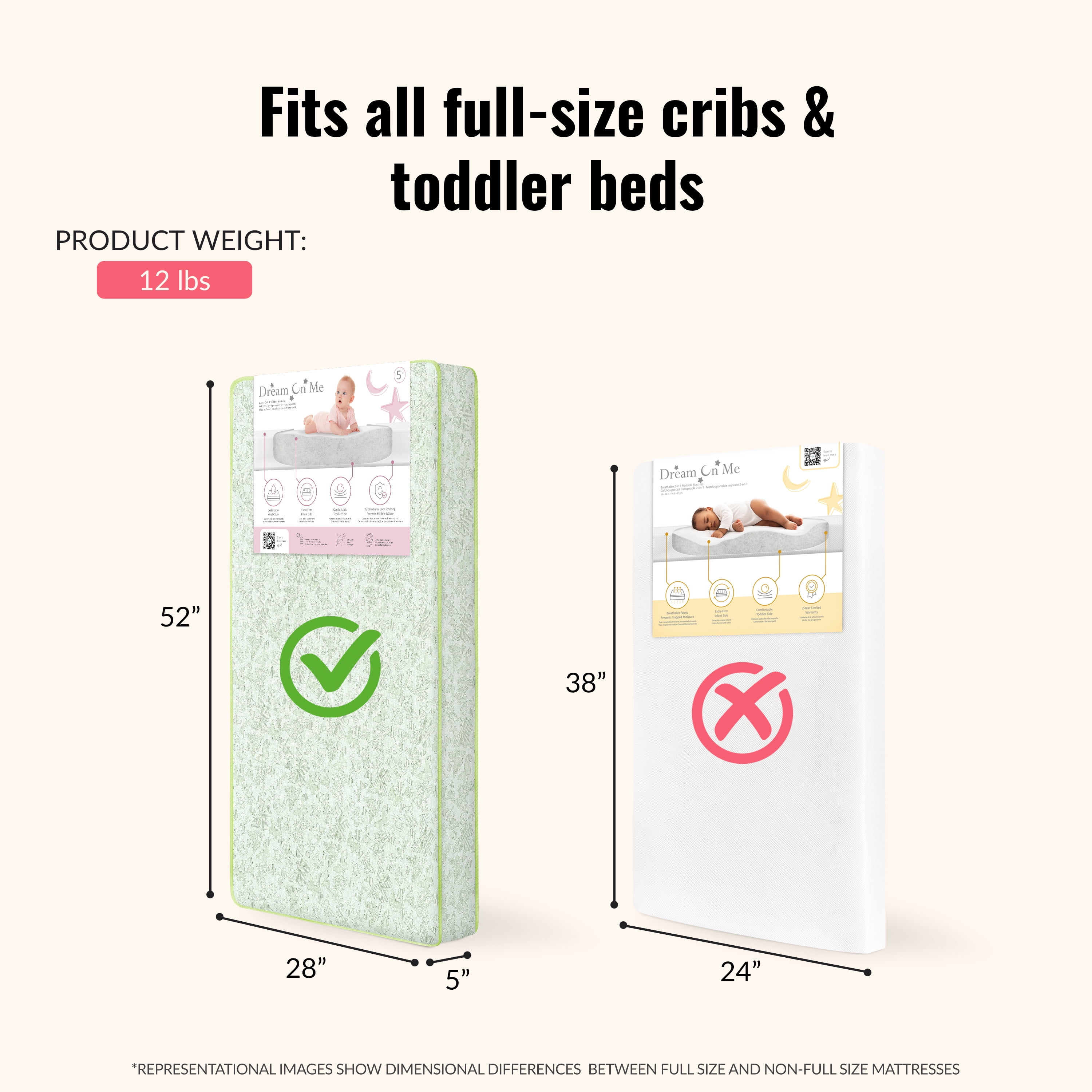 Dream On Me Butterfly Meadow Firm Fiber Crib & Toddler Mattress | Waterproof Vinyl Cover | Greenguard Gold & JPMA Certified | Lightweight | Green Butterfly Meadow