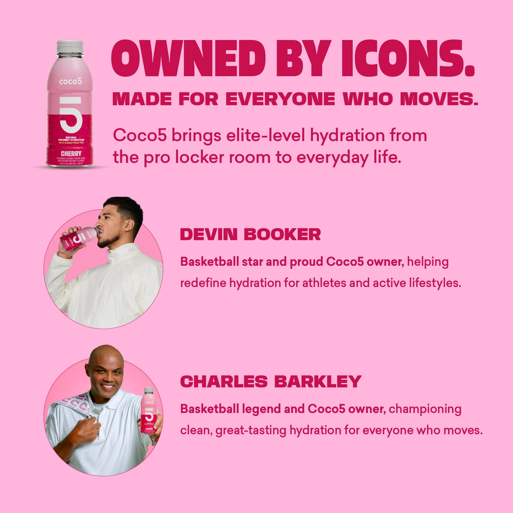 COCO5 Cherry Coconut Water, Active Hydration Electrolyte Drink, 50% Less Sugar, Caffeine Free, Vegan, 16.9 oz, 12 Count