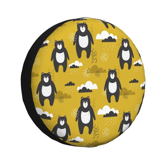 Fuzoiu Cartoon Bear Yellow Print Universal Spare Tire Cover with Buckle Strap, Waterproof Wheel Covers for Jeep, Trailer, RV, Truck and All Car-14 inch