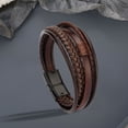 thumbnail image 4 of Tejida Del Brazalete de de Los Hombres de Cuero de Marrón Negro Metal Sunnimix Pulseras anchas de puño, 4 of 8