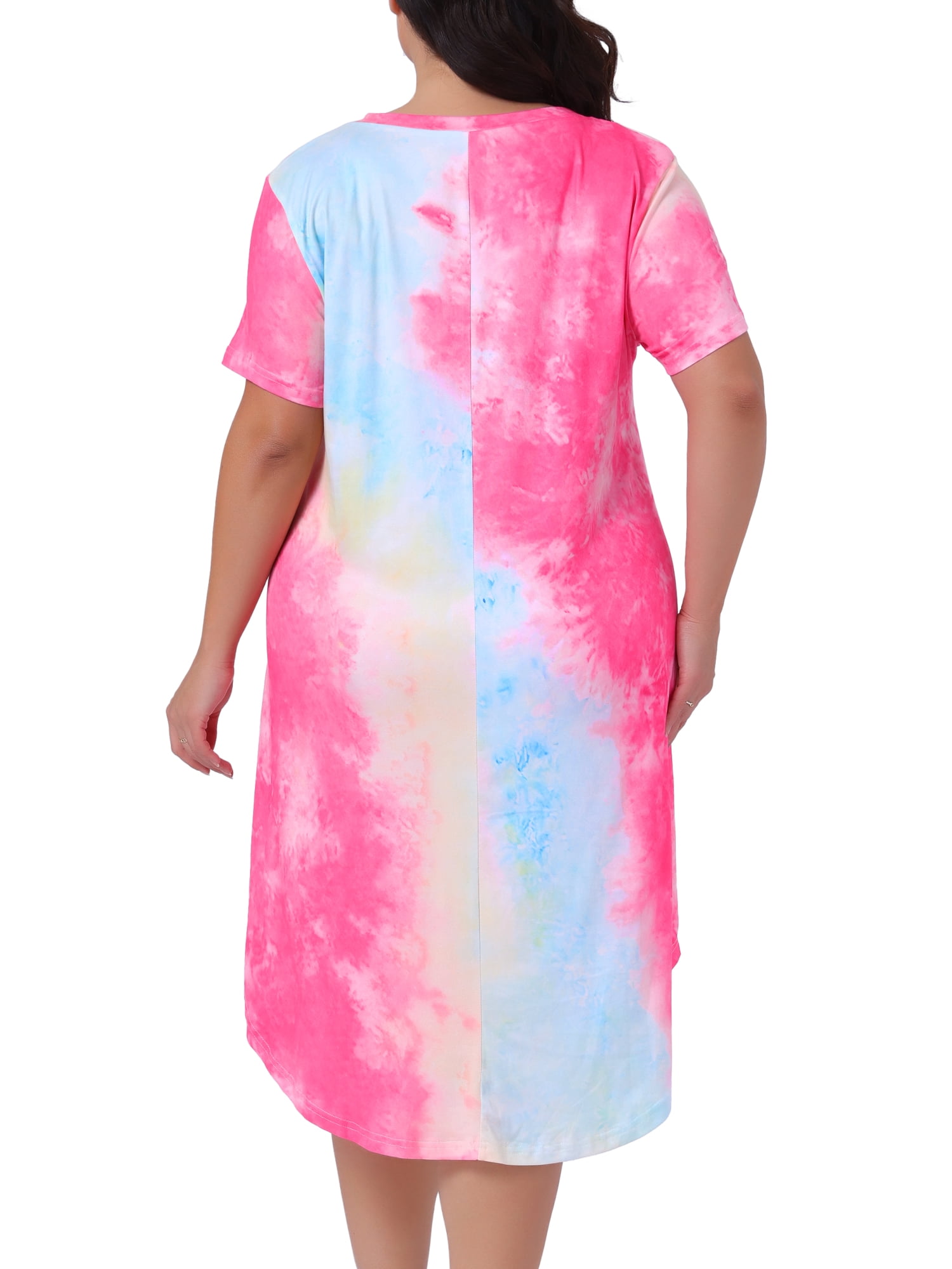 DARING DIVA Women's Plus V Neck Soft Tie Dye Short Sleeve Nightgown 4X Hot Pink
