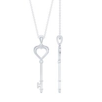 Heart Key Pendant Necklace with Diamond for Women (HI-SI Quality, Rosec Jewels), 925 Sterling Silver