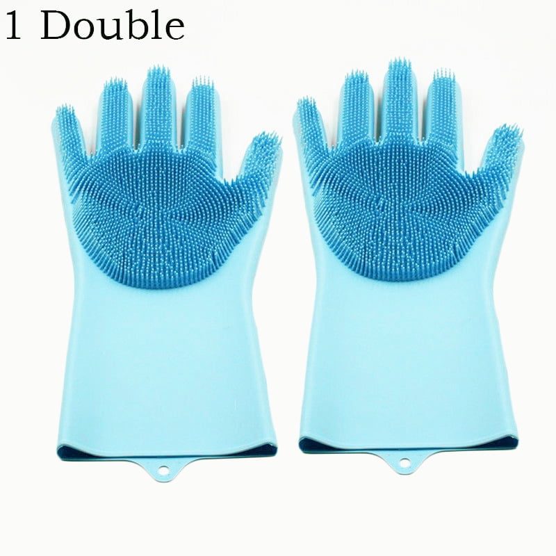 Dishwashing Cleaning Sponge Gloves with Long Bristles, 1 PAIR Reusable