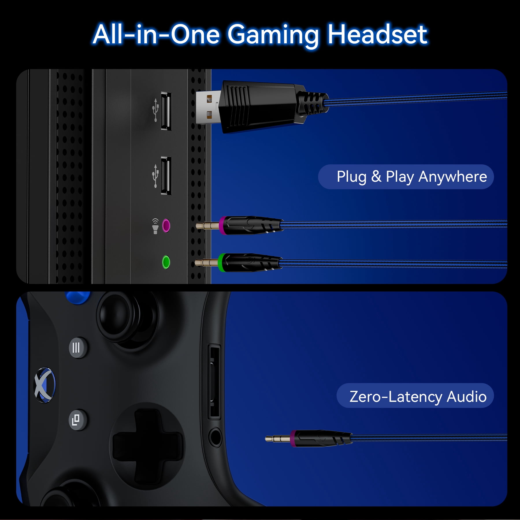 Gaming Headset for PS5,PS5Pro,PS4,Xbox Series X,Xbox Series S/One PC 272g Headset with Clear Mic Upgraded Wired Gaming Headphones with with 3.5mm Jack &LED Light Soft Memory Earmuffs Gamer Gifts