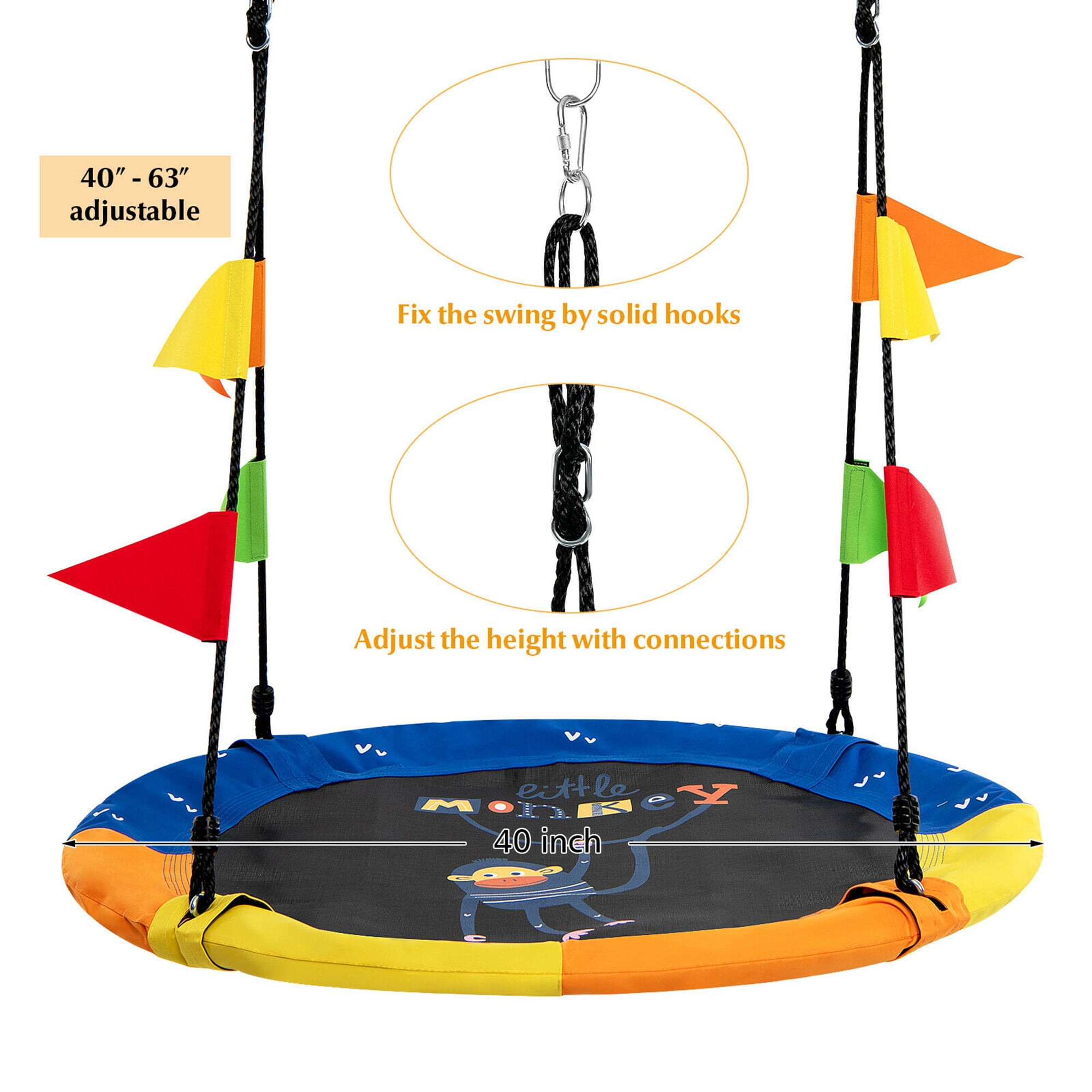 Gymax 40'' Flying Saucer Tree Swing Indoor Outdoor Swing w/Hanging Straps  Monkey 